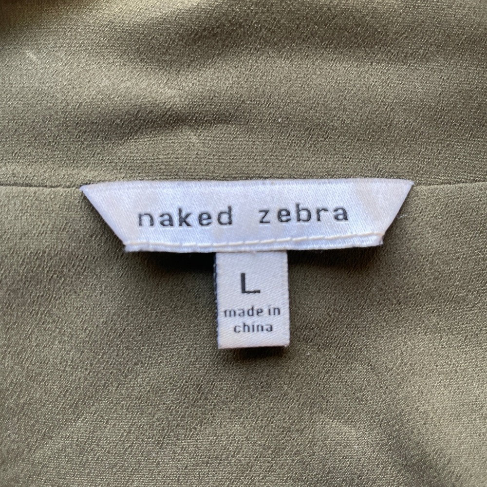 Naked Zebra Olive Green Bomber Jacket Lightweight Cropped Military Style L - Picture 3 of 8